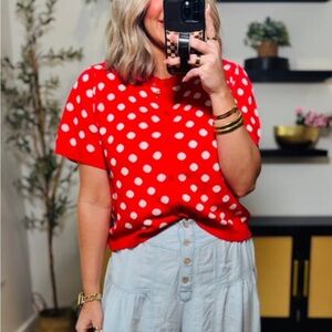 Red Polka Dot Short Sleeve Cardigan